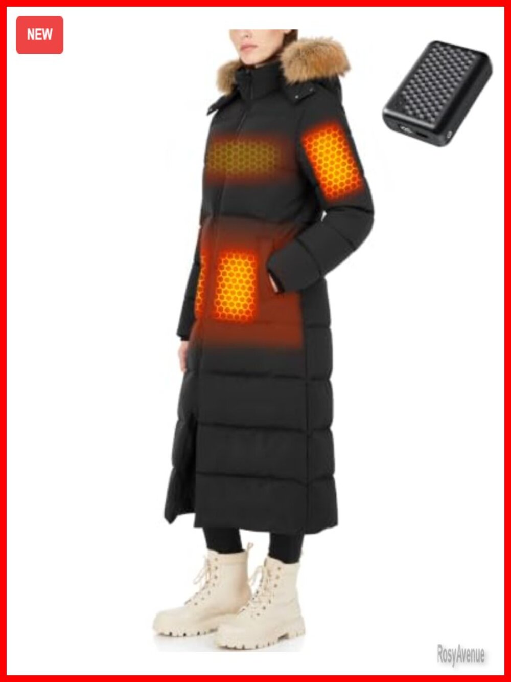Graphene Heated Jacket 6-Zone Heating 18400mAh Battery Quilted Winter Coat
